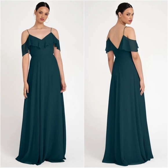 Jenny Yoo Collection Dress Mila Luxe Chiffon Maxi Caspian Sea Teal 0 - Picture 1 of 12